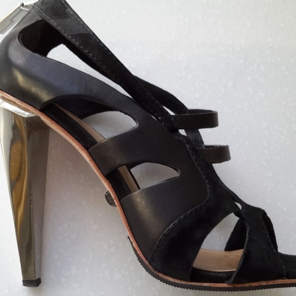 Black Leather Open Toe L.A.M.B. Shoes Size 8.5 - Picture 6 of 12